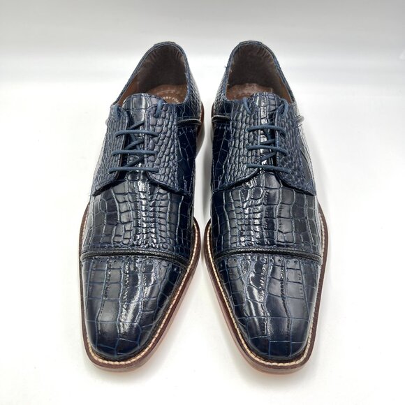 Stacy Adams Mens Raimondo Blue‎ Leather Croc Cap Toe Oxfords Dress Shoes main image 12